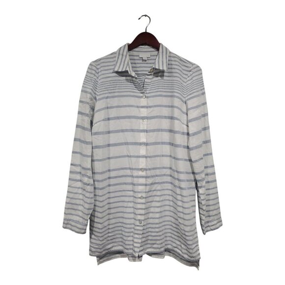 J. Jill Tops - J. Jill Women's Button Front Top White Gray Striped Tunic Long-sleeved Sz S Tall
